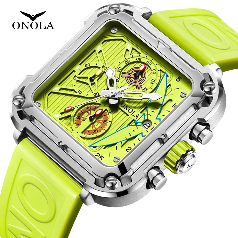 ONOLA-reloj deportivo de cuarzo, cronógrafo de diseño cuadrado único, con cinta de lujo, resistente al agua